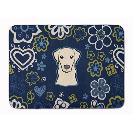 Carolines Treasures Blue Flowers Yellow Labrador Machine Washable Memory Foam Mat BB5073RUG